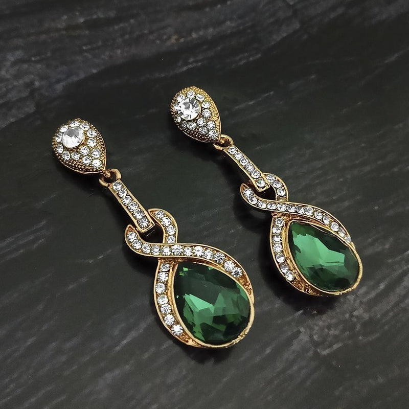 Kriaa Gold Plated Rama Green Crystal And Austrian Stone Dangler Earrings - 1306946A