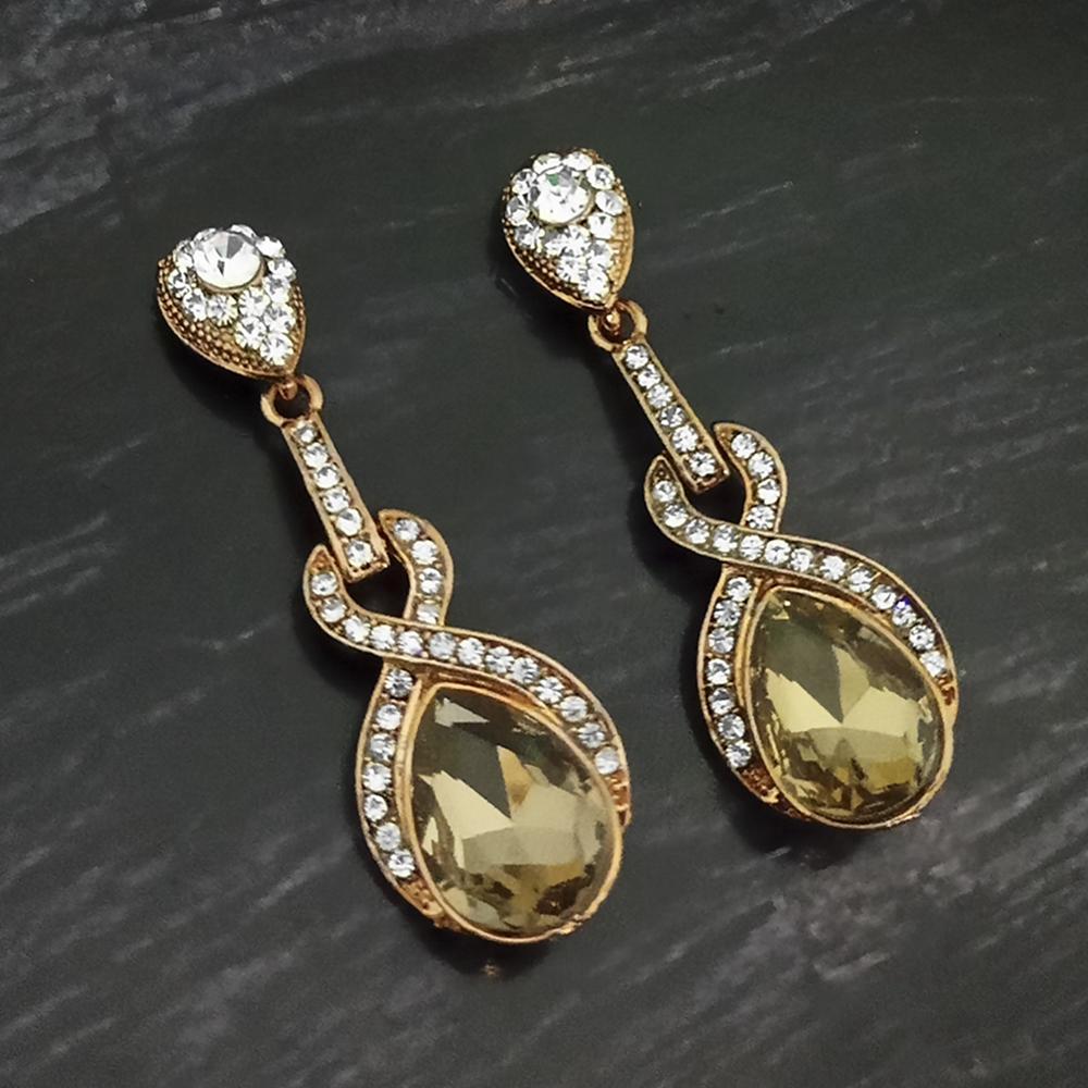 Kriaa Gold Plated Rama Green Crystal And Austrian Stone Dangler Earrings - 1306946A