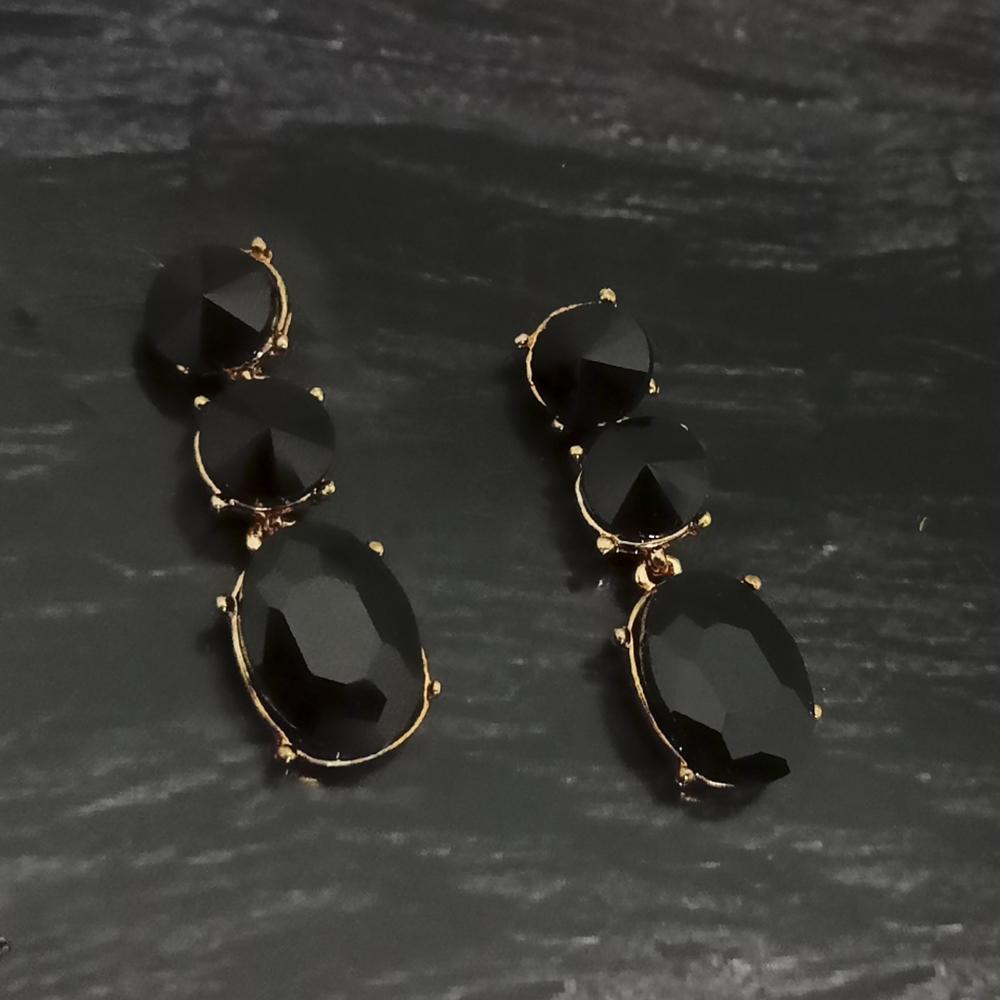 Kriaa Gold Plated Black Crystal Stone Dangler Earrings - 1306947A