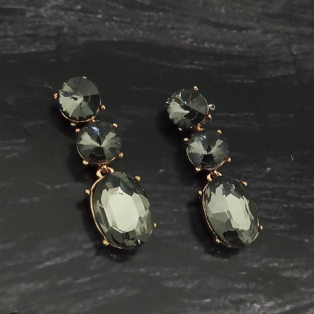 Kriaa Gold Plated Black Crystal Stone Dangler Earrings - 1306947A