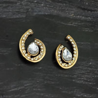 Kriaa Gold Plated Black Crystal And Austrian Stone Stud Earrings - 1306959A