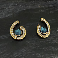 Kriaa Gold Plated Black Crystal And Austrian Stone Stud Earrings - 1306959A