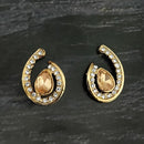 Kriaa Gold Plated Black Crystal And Austrian Stone Stud Earrings - 1306959A