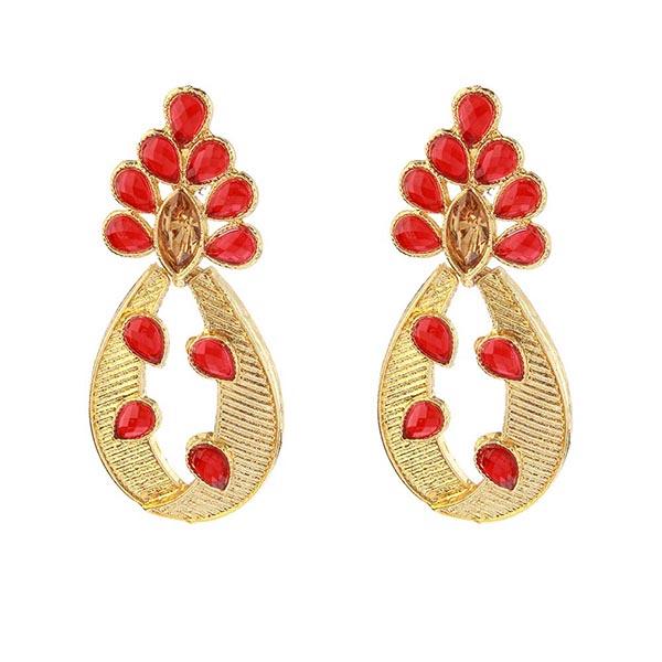 Kriaa Maroon Kundan Stone Gold Plated Dangler Earrings - 1307004C