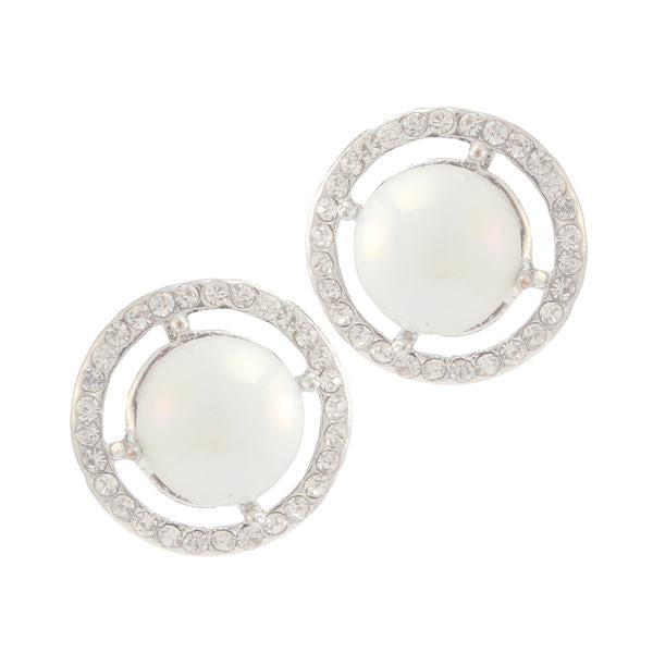 Kriaa Silver Plated White Austrian Stone Pearl Stud Earrings - 1307102