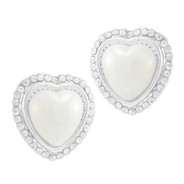 Kriaa Silver Plated White Austrian Stone Pearl Stud Earrings - 1307103