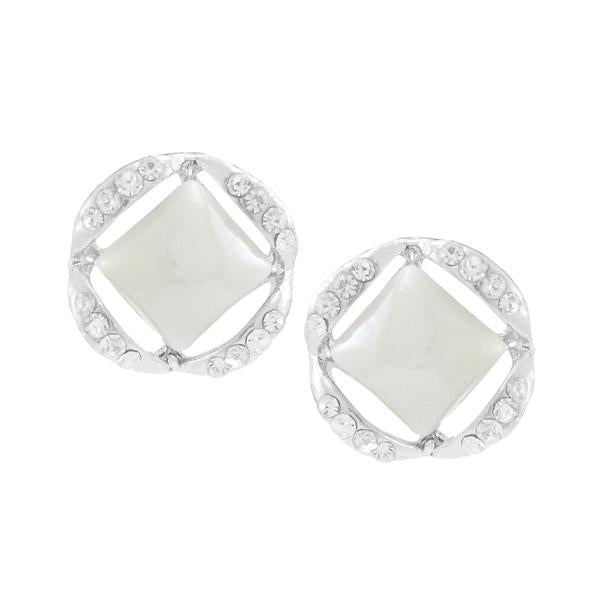 Kriaa White Pearl Stone Silver Plated Stud Earrings - 1307108