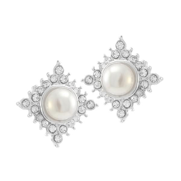 Kriaa White Pearl Austrian Stone Silver Plated Stud Earrings - 1307110