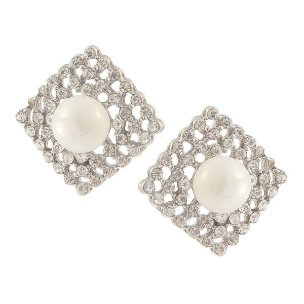 Kriaa Silver Plated White Austrian Stone Pearl Stud Earrings - 1307111
