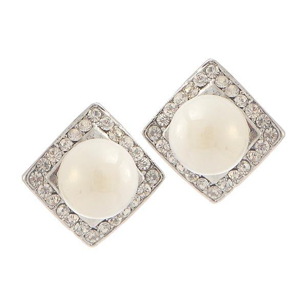Kriaa White Pearl Stone Silver Plated Stud Earrings - 1307112