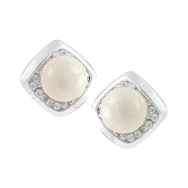 Kriaa White Pearl Stone Silver Plated Stud Earrings - 1307113