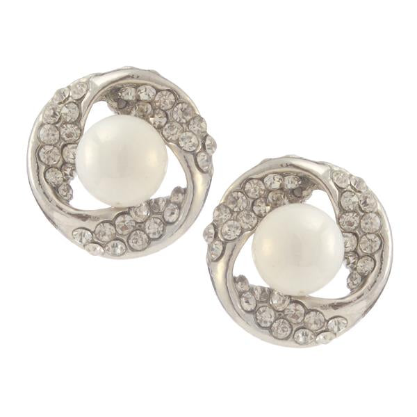 Kriaa  Silver Plated White Austrian Stone Pearl Stud Earrings - 1307119