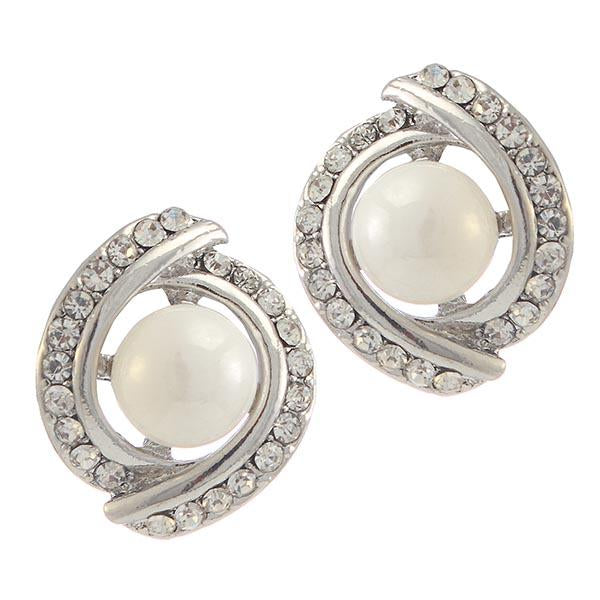 Kriaa White Austrian Stone Rhodium Plated Stud Earrings - 1307120