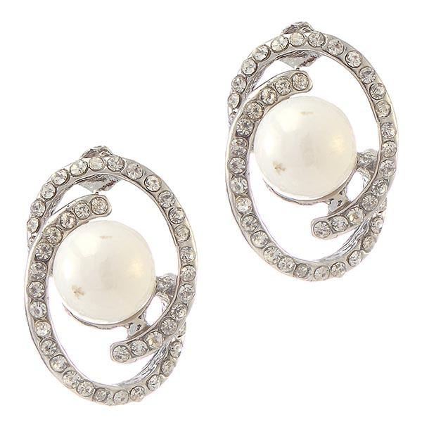 Kriaa Silver Plated Austrian Stone Pearl Stud Earrings - 1307121