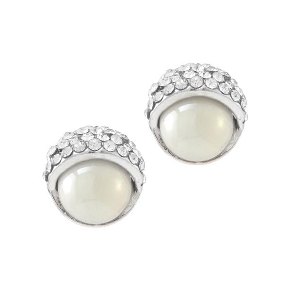 Kriaa Silver Plated Pearl Austrian Stone Stud Earrings - 1307123