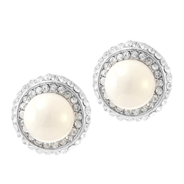 Kriaa Silver Plated White Austrian Stone Pearl Stud Earrings - 1307125