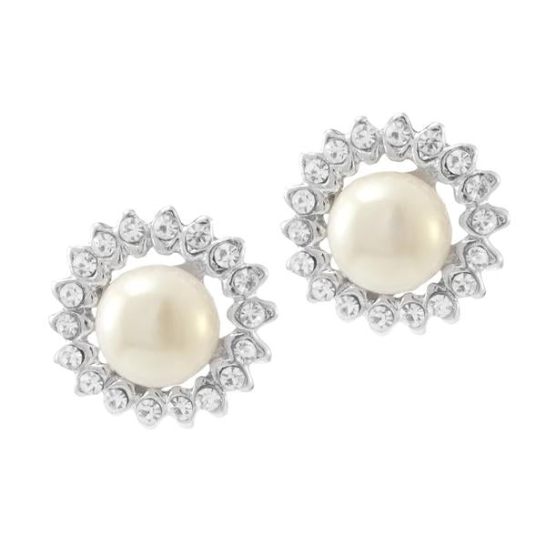 Kriaa White Pearl Stone Silver Plated Stud Earrings - 1307126