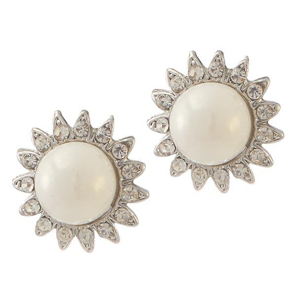 Kriaa White Pearl Stone Silver Plated Stud Earrings - 1307127