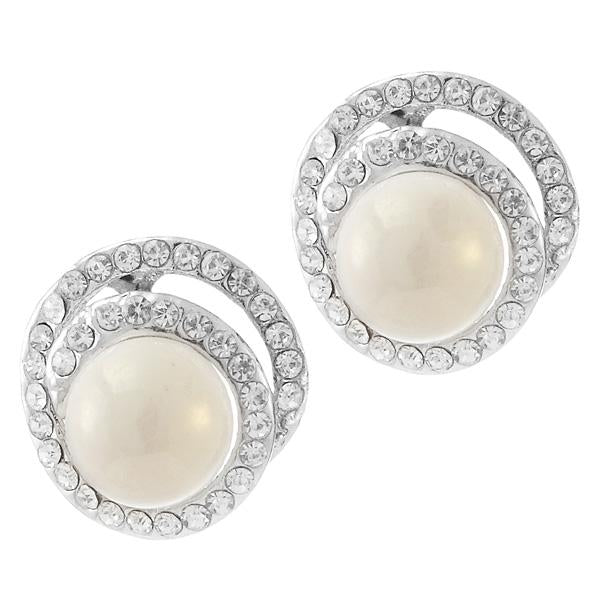 Kriaa White Pearl Austrian Stone Silver Plated Stud Earrings - 1307131