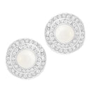 Kriaa Silver Plated White Austrian Stone Pearl Stud Earrings - 1307133
