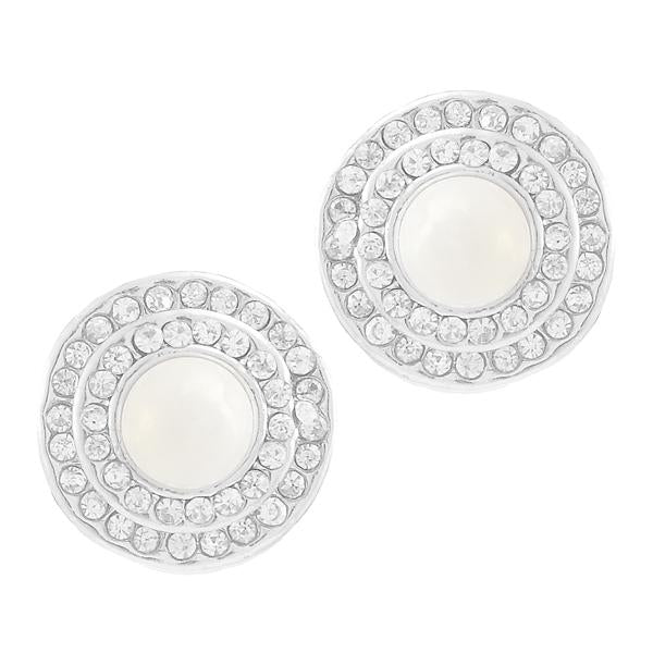 Kriaa Silver Plated White Austrian Stone Pearl Stud Earrings - 1307133