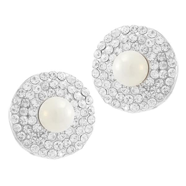 Kriaa Silver Plated Austrian Stone Pearl Stud Earrings - 1307135