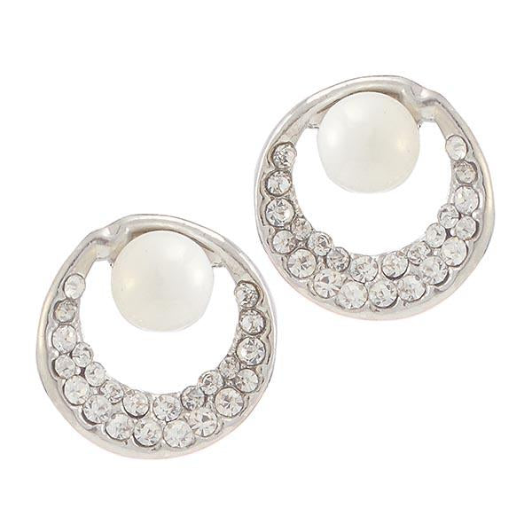 Kriaa White Pearl Stone Silver Plated Stud Earrings - 1307137
