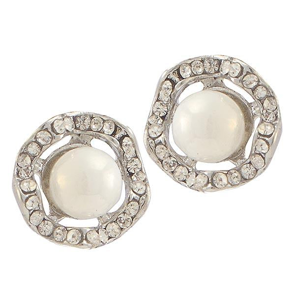 Kriaa White Pearl Stone Silver Plated Stud Earrings - 1307143