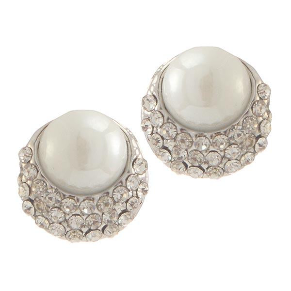 Kriaa Silver Plated Austrian Stone Pearl Stud Earrings - 1307145