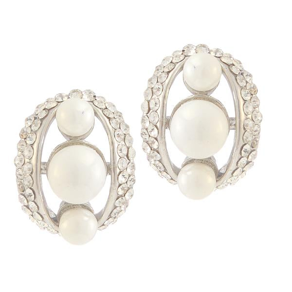 Kriaa  Silver Plated White Austrian Stone Pearl Stud Earrings - 1307148