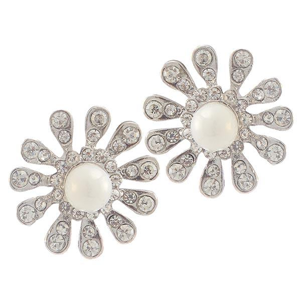 Kriaa White Pearl Stone Silver Plated Stud Earrings - 1307151