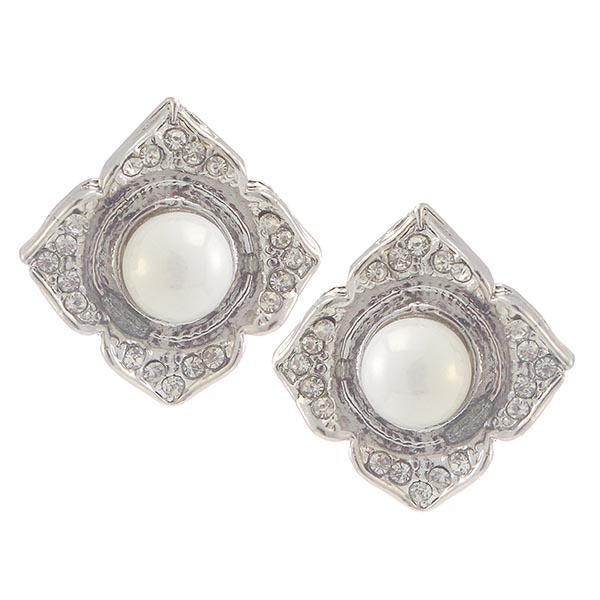 Kriaa White Peral Stone Silver Plated Stud Earrings - 1307153