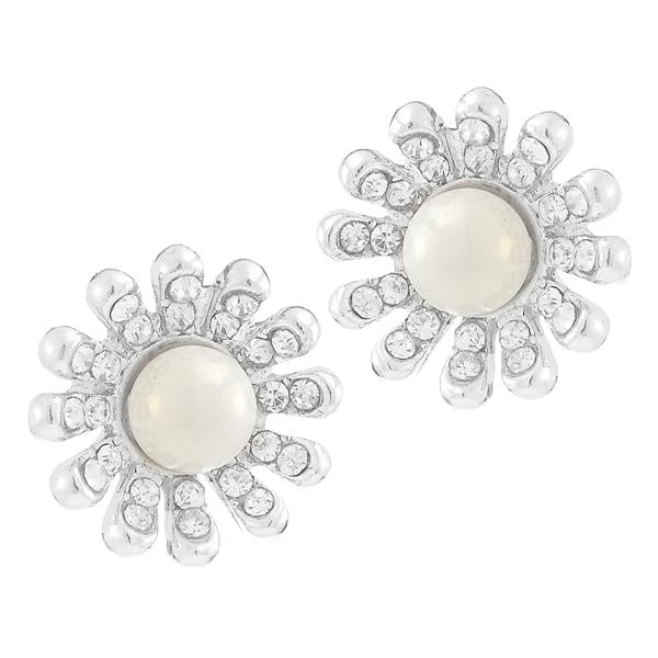 Kriaa  Silver Plated White Austrian Stone Pearl Stud Earrings - 1307154