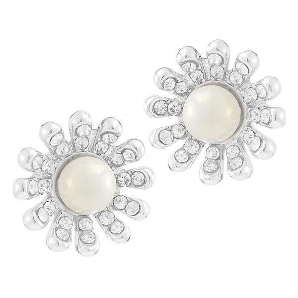Kriaa  Silver Plated White Austrian Stone Pearl Stud Earrings - 1307154