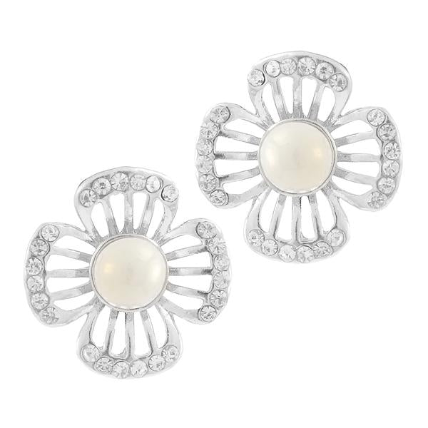 Kriaa White Pearl Stone Silver Plated Studs Earrings - 1307157