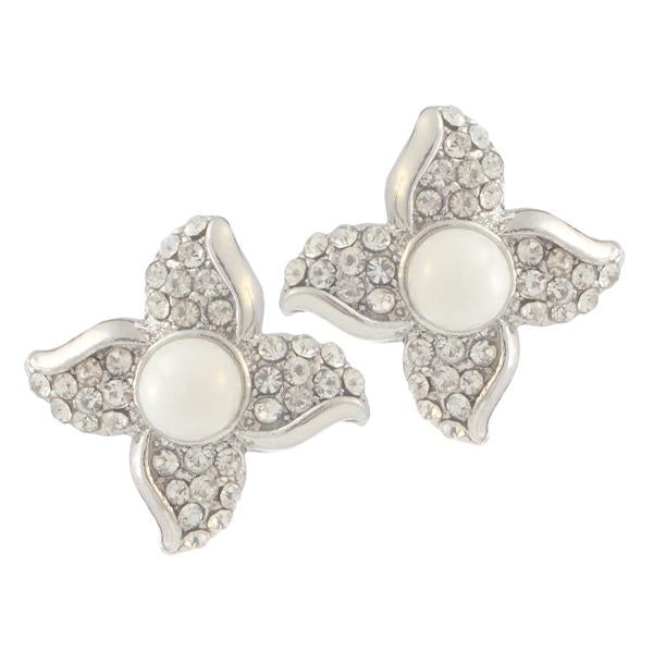 Kriaa Silver Plated White Austrian Stone Pearl Stud Earrings - 1307160