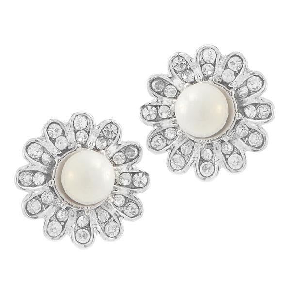 Kriaa White Pearl Stone Silver Plated Stud Earrings - 1307161