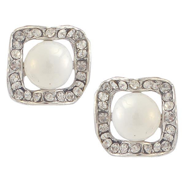 Kriaa White Pearl Stone Silver Plated Studs Earrings - 1307162