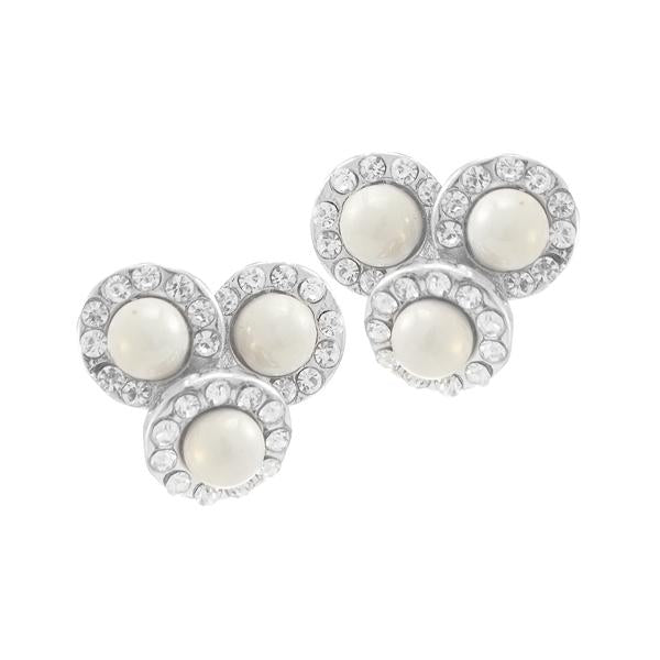 Kriaa Silver Plated White Austrian Stone Pearl Stud Earrings - 1307163
