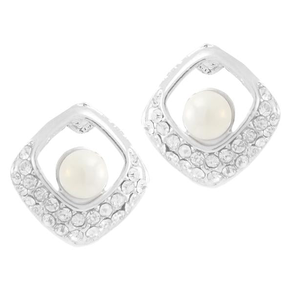 Kriaa White Pearl Stone Silver Plated Studs Earrings - 1307164