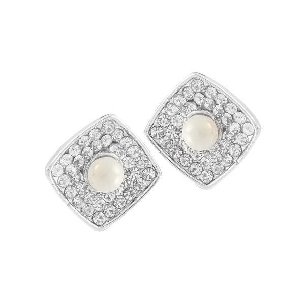 Kriaa Silver Plated White Austrian Stone Pearl Stud Earrings - 1307165