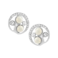Kriaa White Pearl Stone Silver Plated Studs Earrings - 1307166