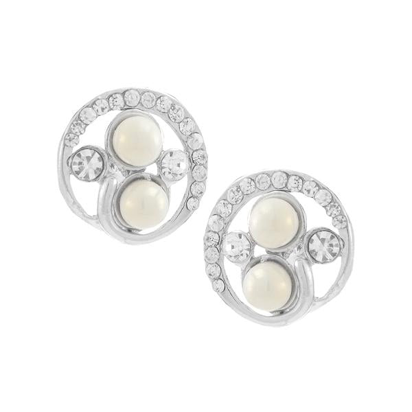 Kriaa White Pearl Stone Silver Plated Studs Earrings - 1307166