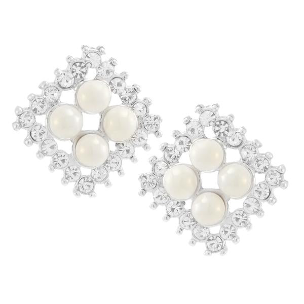Kriaa White Pearl Stone Silver Plated Stud Earrings - 1307170