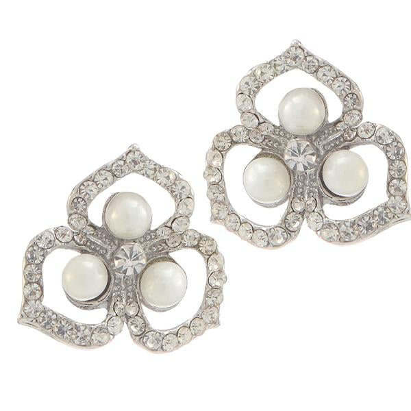 Kriaa Silver Plated White Austrian Stone Pearl Stud Earrings - 1307171