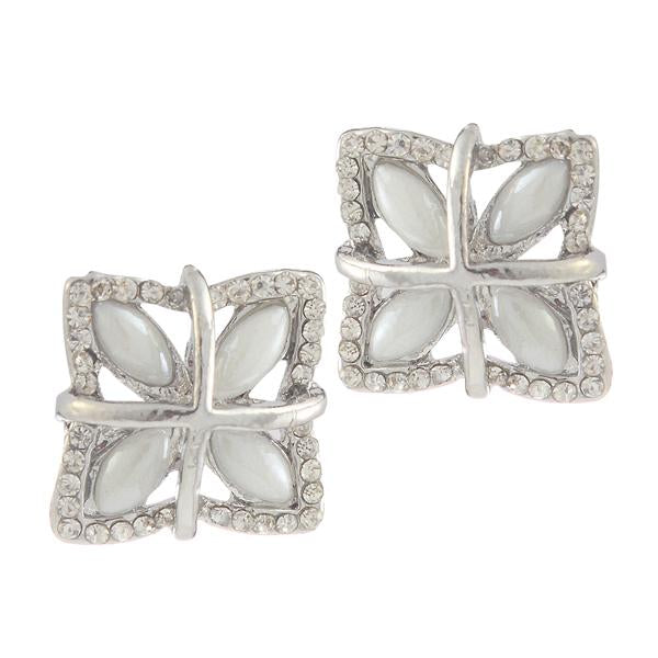 Kriaa Silver Plated White Austrian Stone Pearl Stud Earrings - 1307174