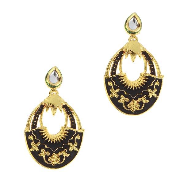 Kriaa Black Meenakari Gold Plated Dangler Earrings - 1307228