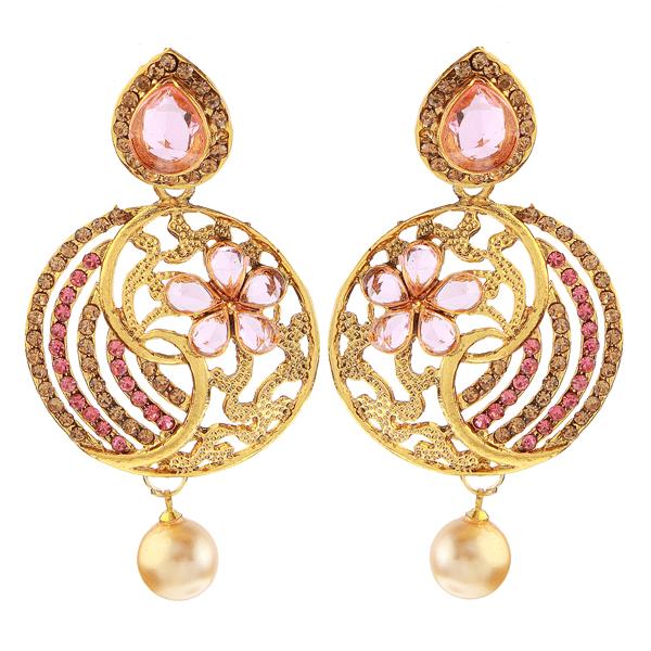 Kriaa Pink Austrian Stone Pearl Drop Dangler Earrings - 1307404A