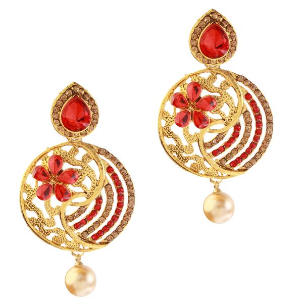 Kriaa Red Austrian Stone Gold Plated Dangler Earrings - 1307404C