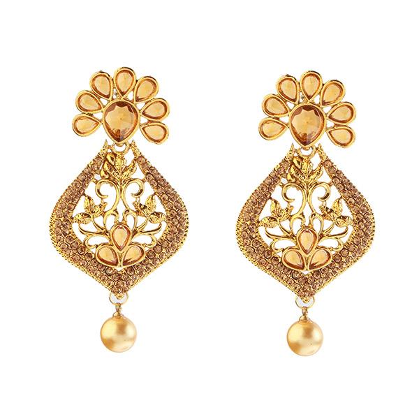Kriaa Gold Plated Brown Austrian Stone Dangler Earrings - 1307407A